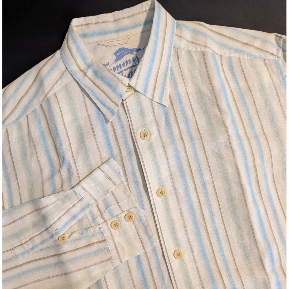 NWOT Tommy Bahama Relax Mens L 100% Linen Long Sleeve Striped Button Down Shirt
